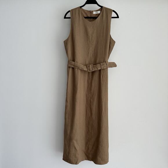 Everlane The Linen Belted Midi Dress 8 Tan Flax Minimalist Quiet Luxury Elegant - Picture 8 of 12